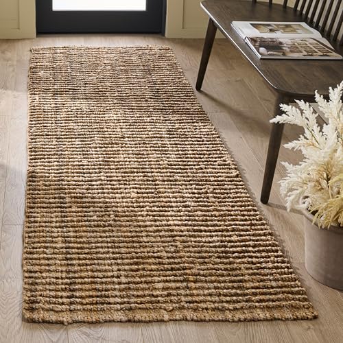 SAFAVIEH Natural Fiber Collection Runner Rug - 2' x 8', Natural Brown, Handmade Jute, Farmhouse Style, Chunky Textured Thick Pile (NF447A)