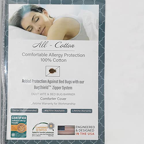 National Allergy Premium 100% Cotton Duvet Comforter Protector - Long Twin Size - 70" x 90" - White - Breathable 300 Thread Count Hypoallergenic Cover - Zippered Encasement - Bedding Linen