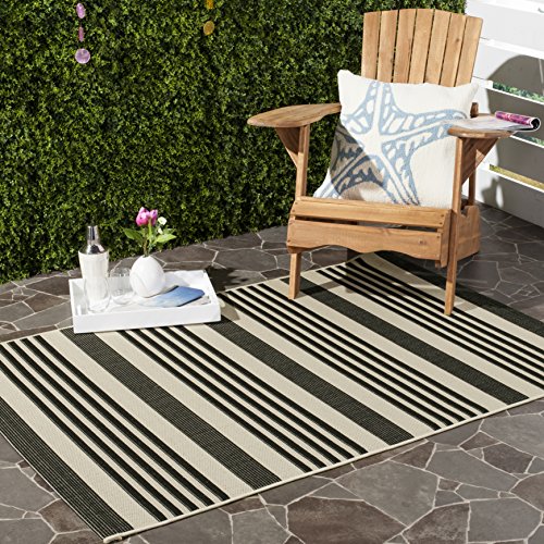 SAFAVIEH Courtyard Collection Area Rug - 5'3" x 7'7", Black & Bone, Stripe Design, Non-Shedding & Easy Care, Indoor/Outdoor & Washable-Ideal for Patio, Backyard, Mudroom (CY6062-216)
