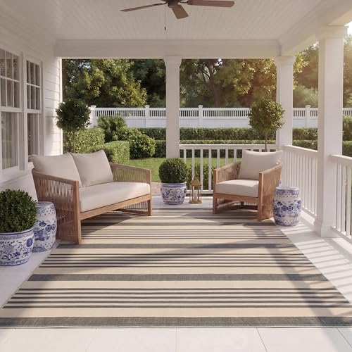 SAFAVIEH Courtyard Collection Area Rug - 8' x 11', Grey & Bone, Stripe Design, Non-Shedding & Easy Care, Indoor/Outdoor & Washable-Ideal for Patio, Backyard, Mudroom (CY6062-236)