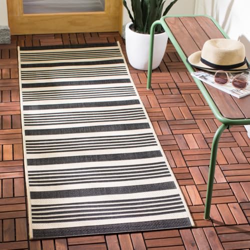 SAFAVIEH Courtyard 2'3" x 10' Black/Bone