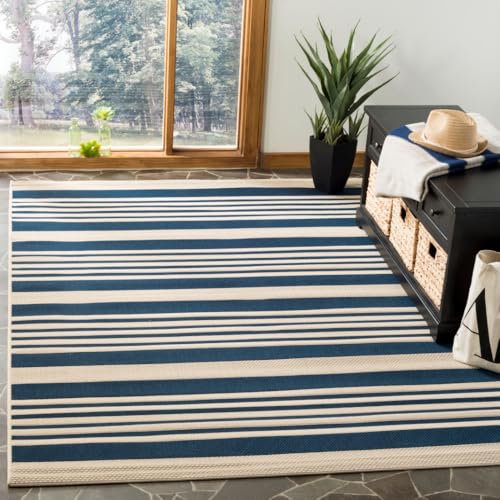 SAFAVIEH Courtyard Collection Area Rug - 6'7" x 9'6", Navy & Beige, Non-Shedding & Easy Care, Indoor/Outdoor & Washable-Ideal for Patio, Backyard, Mudroom (CY6062-268)