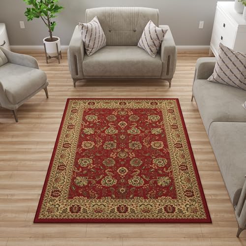 Ottomanson 5' x 6'6" Rugs for Living Room Oriental Area Rug for Bedroom - Non Slip Durable Large Floor Carpet for High Traffic Areas - Indoor Rug for Dining Room Kitchen Kids Playroom, Red