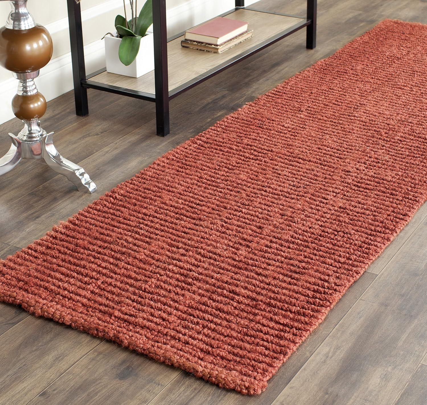 SAFAVIEH Natural Fiber Collection Runner Rug - 2'6" x 10', Rust, Handmade Jute, Farmhouse Style, Chunky Textured Thick Pile (NF447C)