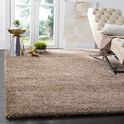 SAFAVIEH Milan Shag Collection 5'1" Square Dark Beige SG180 Solid Non-Shedding Living Room Bedroom Dining Room Entryway Plush 2-inch Thick Area Rug