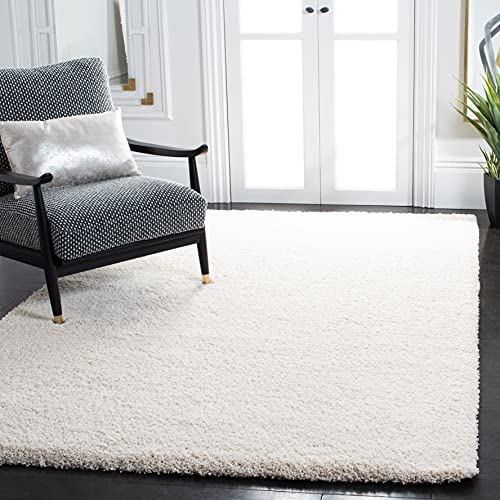 SAFAVIEH Milan Shag Collection Area Rug - 5'1" Square, Ivory, Solid Design, Non-Shedding & Easy Care, 2-inch Thick Ideal for High Traffic Areas in Living Room, Bedroom (SG180-1212)