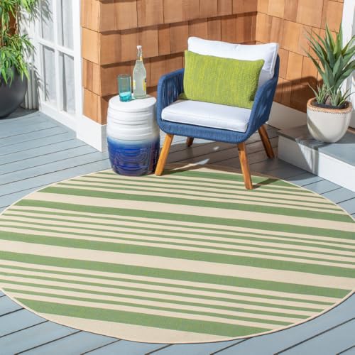 SAFAVIEH Courtyard Collection Area Rug - 7'1 Round, Green & Beige, Stripe Design, Non-Shedding & Easy Care, Indoor/Outdoor & Washable-Ideal for Patio, Backyard, Mudroom (CY6062-244)