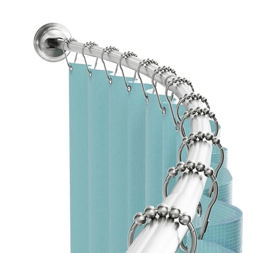 Zenna Home Rustproof Curved Shower Curtain Rod, No Drill Adjustable Curved Tension Shower Curtain Rod for Bathroom, Easy Install, Rounded for Extra Room and Comfort, 50 to 72 Inches, Satin Nickel