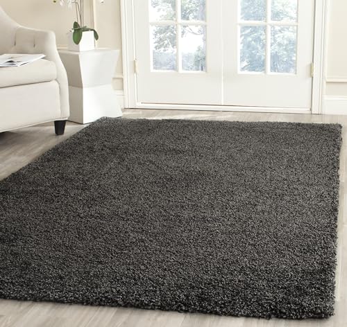 SAFAVIEH Milan Shag Collection Accent Rug - 4' x 6', Dark Grey, Solid Design, Non-Shedding & Easy Care, 2-inch Thick Ideal for High Traffic Areas in Entryway, Living Room, Bedroom (SG180-8484)