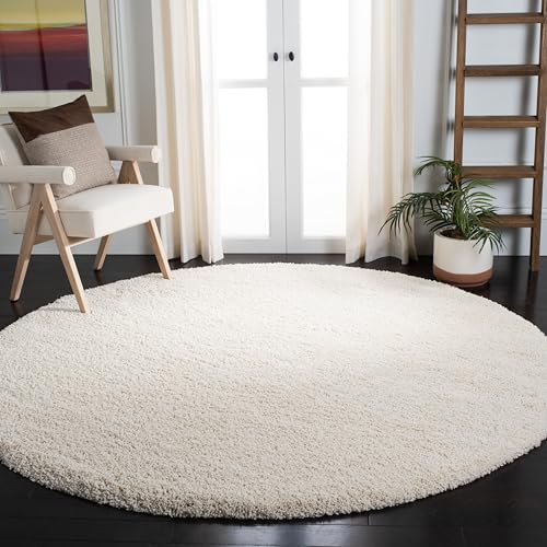 SAFAVIEH Milan Shag Collection Area Rug - 7' Round, Ivory, Solid Design, Non-Shedding & Easy Care, 2-inch Thick Ideal for High Traffic Areas in Living Room, Bedroom (SG180-1212)