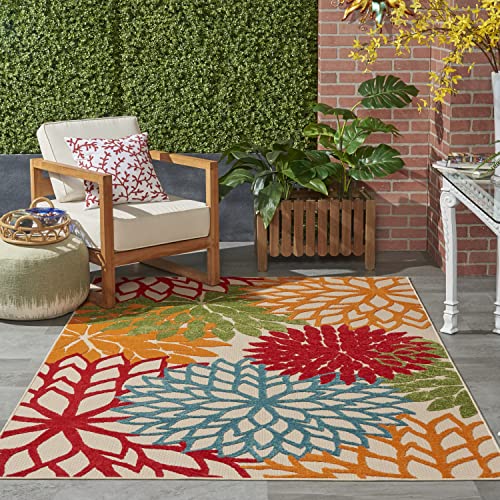 Nourison Home Aloha Indoor/Outdoor Green 3'6" x 5'6" Area Rug, Tropical, Botanical, Easy Clean, Non Shedding, Bed Room, Living Room, Dining Room, Deck, Backyard, Patio (3x5)