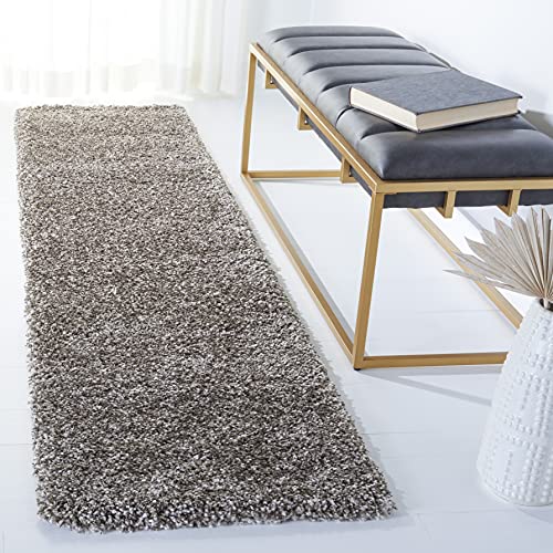 SAFAVIEH Milan Shag Collection Runner Rug - 2' x 10', Grey, Solid Design, Non-Shedding & Easy Care, 2-inch Thick Ideal for High Traffic Areas in Living Room, Bedroom (SG180-8080)