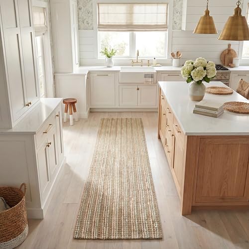 SAFAVIEH Natural Fiber Collection Runner Rug - 2'6" x 8', Sage & Natural Brown, Handmade Jute, Farmhouse Style, Chunky Textured Thick Pile (NF447S)