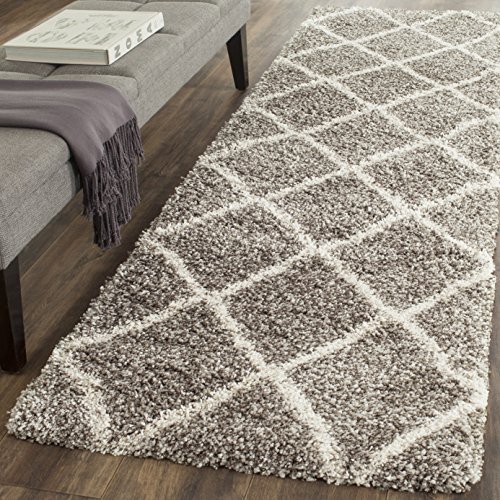 SAFAVIEH Hudson Shag Collection Runner Rug - 2'3" x 8', Grey & Ivory, Modern Trellis Design, Non-Shedding & Easy Care, 2-inch Thick Ideal for High Traffic Areas in Living Room, Bedroom (SGH281B)