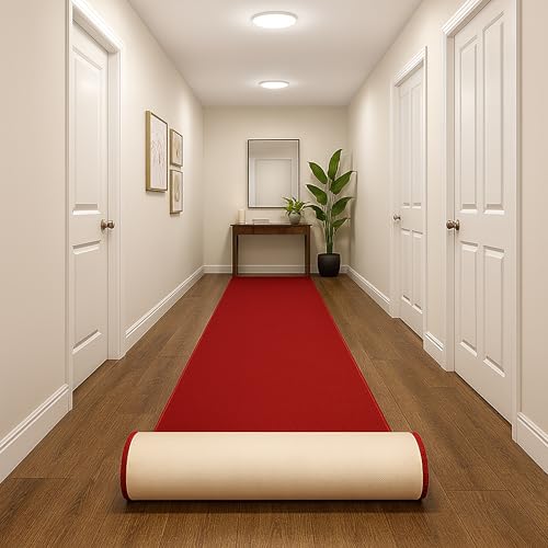 Custom Size RED Solid Plain Rubber Backed Non-Slip Hallway Stair Runner Rug Carpet 22 inch Wide Choose Your Length 22in X 6ft