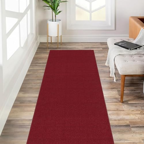 Custom Size RED Solid Plain Rubber Backed Non-Slip Hallway Stair Runner Rug Carpet 22 inch Wide Choose Your Length 22in X 7ft