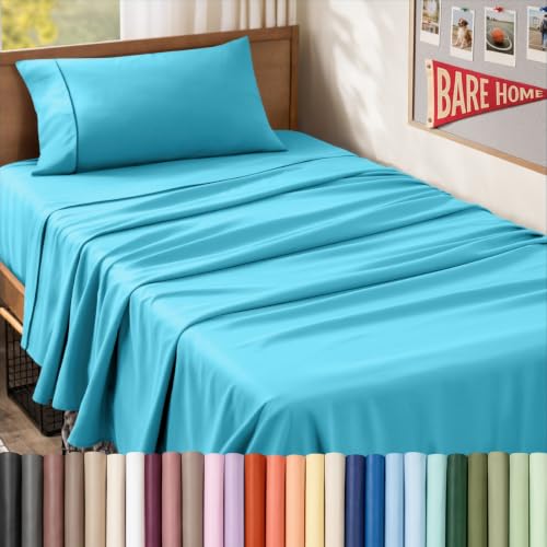 Bare Home Twin XL Sheet Set - College Dorm Size - Luxury 1800 Ultra-Soft Microfiber Twin Extra Long Bed Sheets - Deep Pockets - Easy Fit - Extra Soft - 3 Piece Set - Bed Sheets (Twin XL, Aqua)