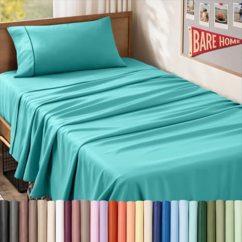 Bare Home Twin XL Sheet Set - College Dorm Size - Luxury 1800 Ultra-Soft Microfiber Twin Extra Long Bed Sheets - Deep Pockets - Easy Fit - Extra Soft - 3 Piece Set - Bed Sheets (Twin XL, Turquoise)