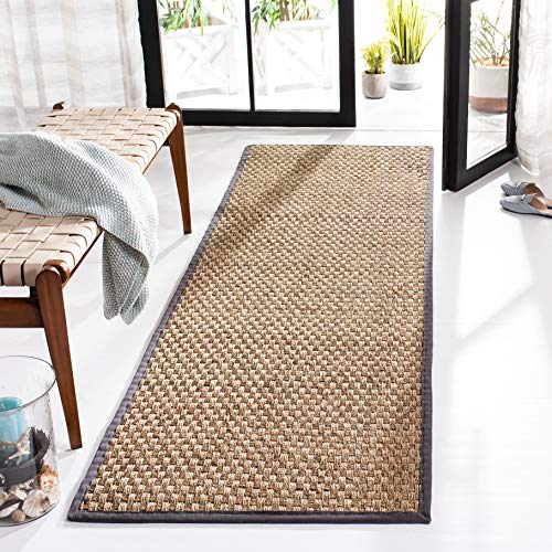 SAFAVIEH Natural Fiber Collection Runner Rug - 2'6" x 6', Natural & Dark Grey, Seagrass, Basketweave Pattern with Border (NF114Q)