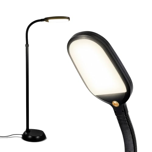 Brightech Litespan - Bright LED Floor Reading Lamp for Over Chair Crafts and Reading, Estheticians' Light for Lash Extensions, Adjustable Standing Lamp for Living Room, Bedroom, Office - Jet Black