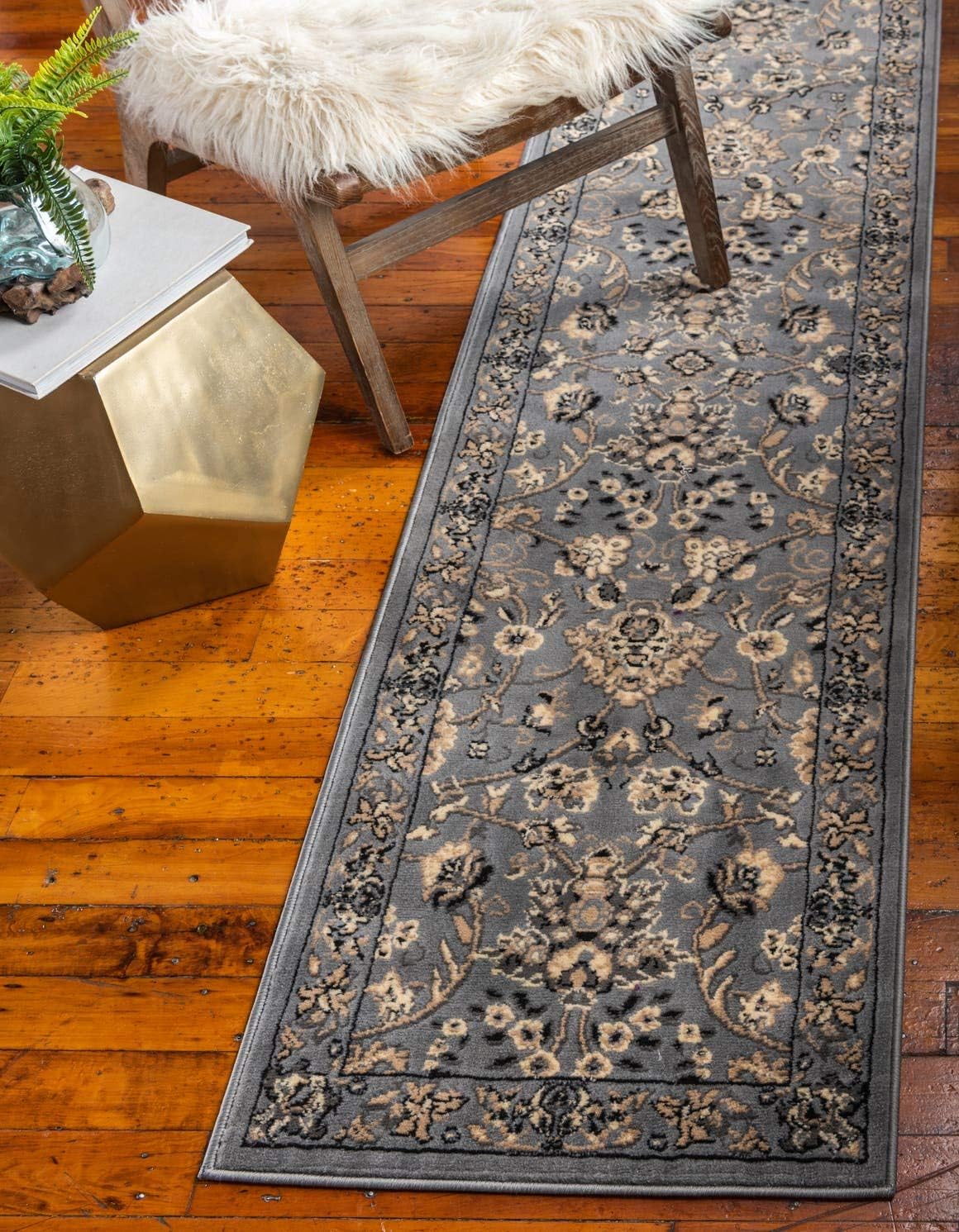 Unique Loom Sialk Hill Collection Area Rug - Washington (2' 2" x 8' 2" Runner Gray/Black)