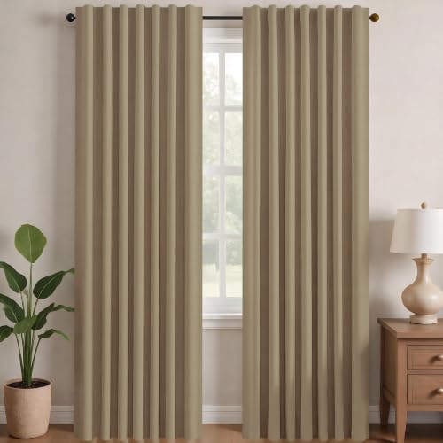 Deconovo Blackout Curtains, Thermal Insulated, W52 x L84 2 Panels, Back Tab, Machine Washable, Room-Darkening Drapes for Bedroom/Living Room Khaki