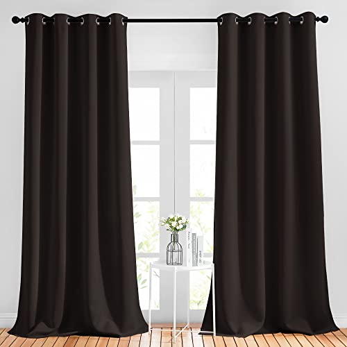 NICETOWN Blackout Curtains Panels for Window - Home Fashion Machine Washable Ring Top Thermal Insulated Solid Blackout Draperies for Kid's Room (2 Panels, 52 inches W x 95 inches, Toffee Brown)