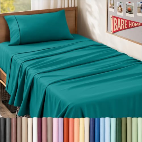 Bare Home Twin XL Sheet Set - College Dorm Size - Luxury 1800 Ultra-Soft Microfiber Twin Extra Long Bed Sheets - Deep Pockets - Easy Fit - Extra Soft - 3 Piece Set - Bed Sheets (Twin XL, Emerald)