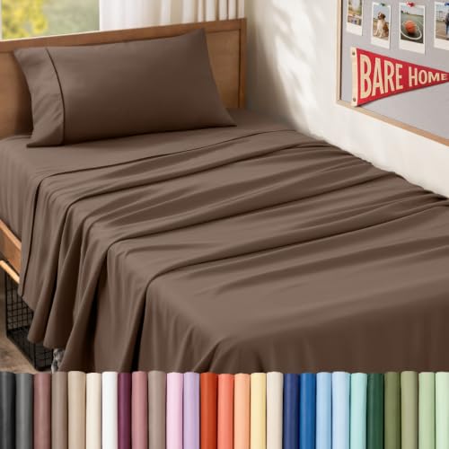 Bare Home Twin XL Sheet Set - College Dorm Size - Luxury 1800 Ultra-Soft Microfiber Twin Extra Long Bed Sheets - Deep Pockets - Easy Fit - Extra Soft - 3 Piece Set - Bed Sheets (Twin XL, Cocoa)