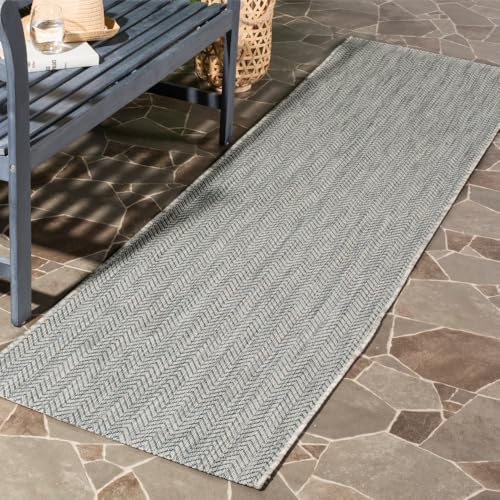 SAFAVIEH Courtyard Collection 2'3' x 12' Grey/Navy CY8022 Indoor/ Outdoor Patio Backyard Mudroom Runner Rug