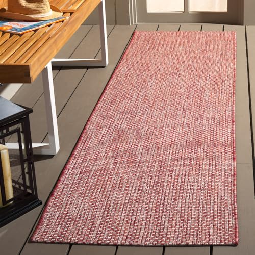 SAFAVIEH Courtyard Collection Runner Rug - 2'3" x 12', Red & Beige, Non-Shedding & Easy Care, Indoor/Outdoor & Washable-Ideal for Patio, Backyard, Mudroom (CY8521-36521)
