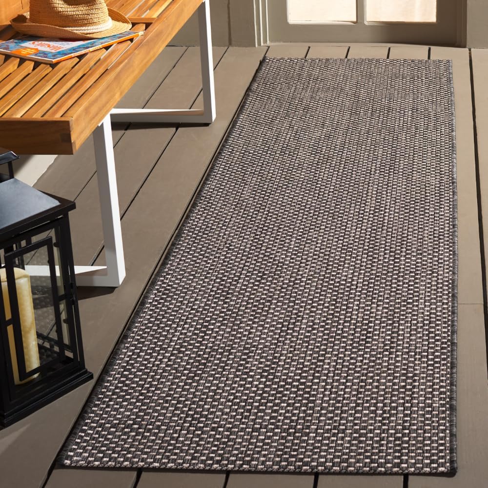 SAFAVIEH Courtyard Collection Runner Rug - 2'3" x 12', Black & Beige, Non-Shedding & Easy Care, Indoor/Outdoor & Washable-Ideal for Patio, Backyard, Mudroom (CY8521-36621)