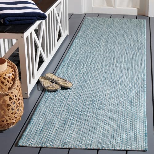 SAFAVIEH Courtyard 2'3" x 8' Aqua/Grey