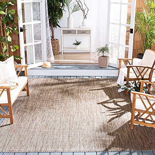 SAFAVIEH Courtyard Collection Area Rug - 6'7" Square, Natural & Black, Non-Shedding & Easy Care, Indoor/Outdoor & Washable-Ideal for Patio, Backyard, Mudroom (CY8521-37312)