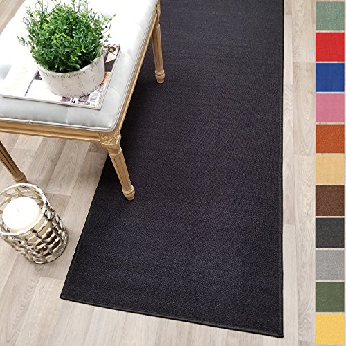 Custom Size Black Solid Plain Rubber Backed Non-Slip Hallway Stair Runner Rug Carpet 31 inch Wide Choose Your Length 31in X 40ft