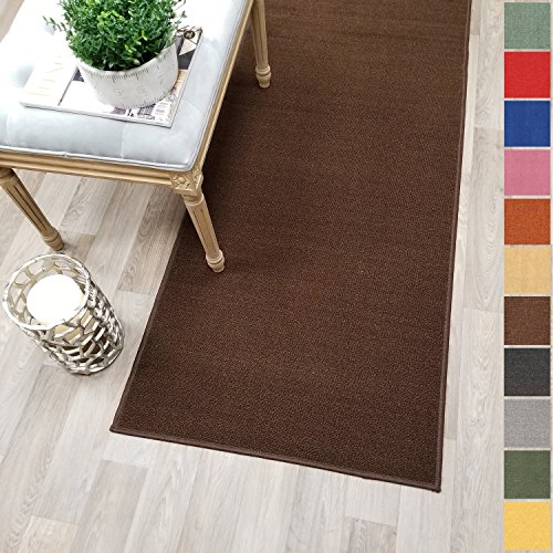 Custom Size Brown Solid Plain Rubber Backed Non-Slip Hallway Stair Runner Rug Carpet 31 inch Wide Choose Your Length 31in X 40ft