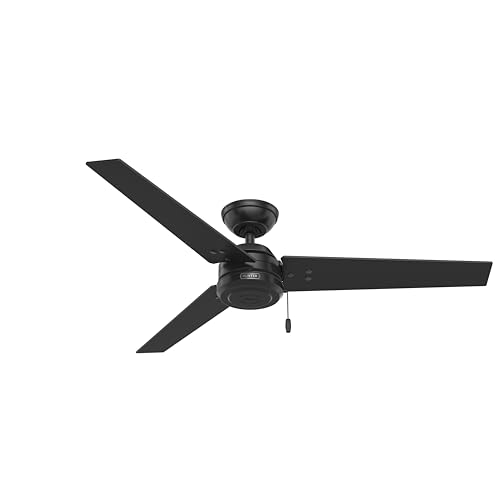 Hunter 52 inch Outdoor or Indoor Ceiling Fan No Light - Black Ceiling Fan without Light, For Patio, Porch, Garage, or Living Room, Standard Mount, 3 Blades, Pull Chain - Cassius 59264, Matte Black