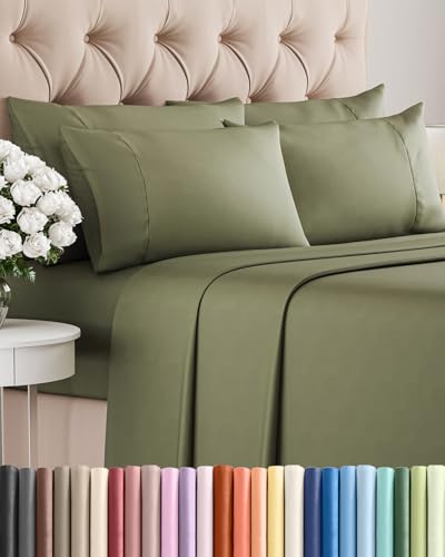King 6 Piece Sheet Set - Comfy Breathable & Cooling - Ultra-Soft Hotel Luxury Bedding Set with 8-16 Inch Deep Pockets - 1 Flat & 1 Fitted Sheet & 4 Pillowcases - Wrinkle Free & Easy Care - Sage Green