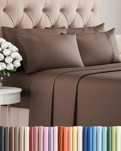 King 6 Piece Sheet Set - Cooling Sheets for Hot Sleepers - Hotel Luxury Bedding Set with 8-16 Inch Deep Pockets - 1 Flat & 1 Fitted and 4 Pillowcases - Ultra Soft, Easy Care and Wrinkle Free - Brown