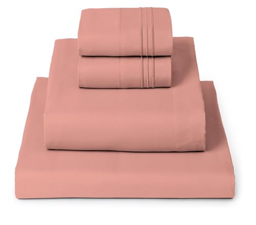 Mellanni King Sheets Set - 4 PC Iconic Collection Bedding - Hotel Luxury, Extra Soft, Cooling Bed Sheets - Wrinkle, Fade, Stain Resistant (King, Coral)