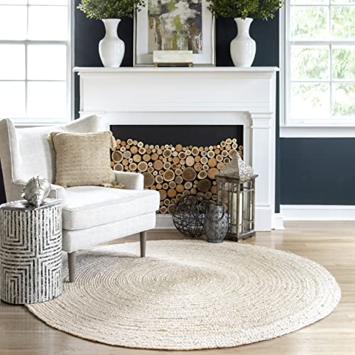 nuLOOM 6 Round Rigo Jute Hand Woven Area Rug, Off White, Solid Farmhouse Design, Natural Fiber, For Bedroom, Living Room, Dining Room, Hallway, Office, Kitchen, Entryway