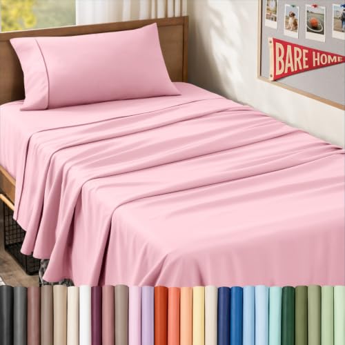 Bare Home Sheet Set - College Dorm Size - Luxury 1800 Ultra-Soft Microfiber Bed Sheets - Deep Pockets - Easy Fit - Extra Soft - 3 Piece Set (Twin XL, Light Pink)