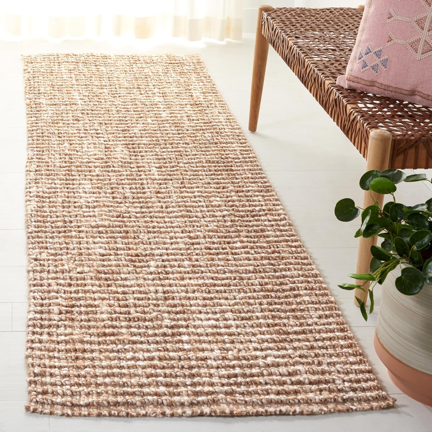 SAFAVIEH Natural Fiber Collection Runner Rug - 2'6" x 8', Natural & Ivory, Handmade Jute, Farmhouse Style, Chunky Textured Thick Pile (NF447N)