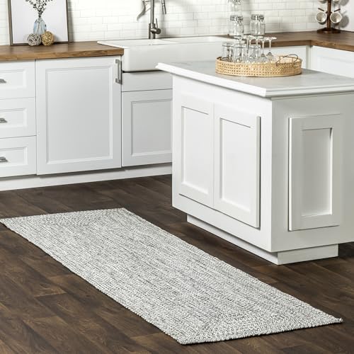 nuLOOM 2' x 12' Solid Hand Braided Indoor/Outdoor Area Rug, Pet-Friendly, High Traffic, Weather Resistant, for Patio, Balcony, Bedroom, Living, Dining Room, Wynn Salt and Pepper