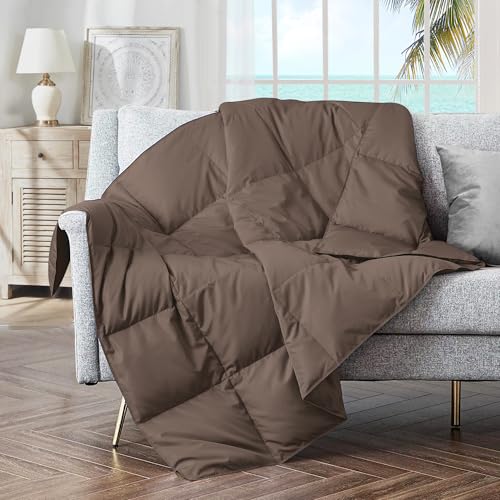 puredown Soft Feather Down Throw Blanket Lightweight Packable Couch Throw for Indoor and Outdoor Use, 50"X70", Chocolate
