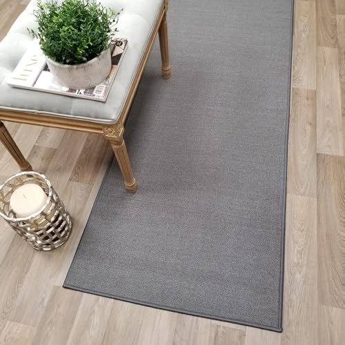 Kapaqua Custom Size Grey Solid Plain Rubber Backed Non-Slip Hallway Stair Runner Rug Carpet 22 inch Wide Choose Your Length 22in X 20ft