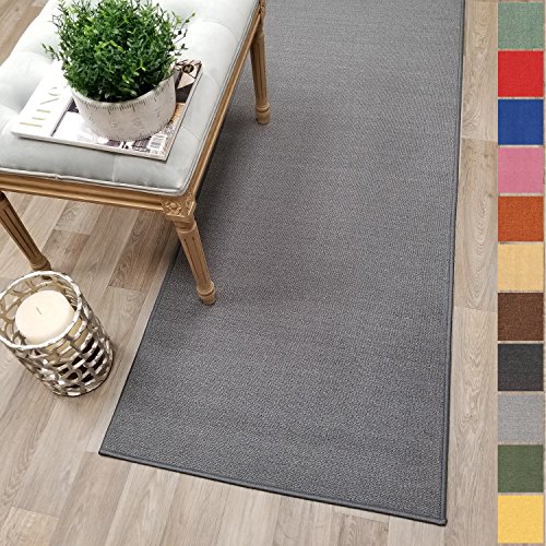 Kapaqua Custom Size Grey Solid Plain Rubber Backed Non-Slip Hallway Stair Runner Rug Carpet 31 inch Wide Choose Your Length 31in X 40ft