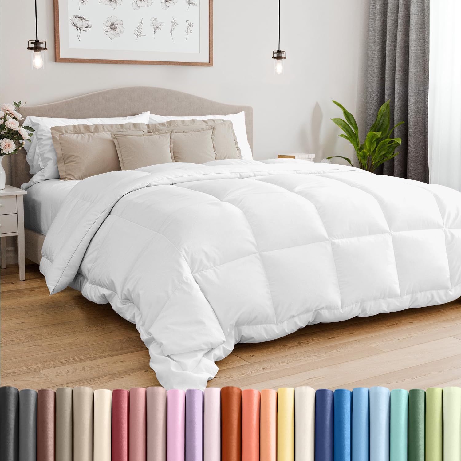 Queen Size, White Alternative Down Comforter - Warm and Lightweight - Luxury and Breathable Hotel Quality Bedding Set - All Season Fluffy and Cozy Oversized Cooling Microfiber Duvet Insert Comforter