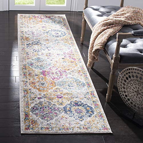 SAFAVIEH Madison Collection Runner Rug - 2'3" x 8', Cream & Multi, Boho Chic Distressed Design, Non-Shedding & Easy Care, Ideal for High Traffic Areas in Living Room, Bedroom (MAD611B)