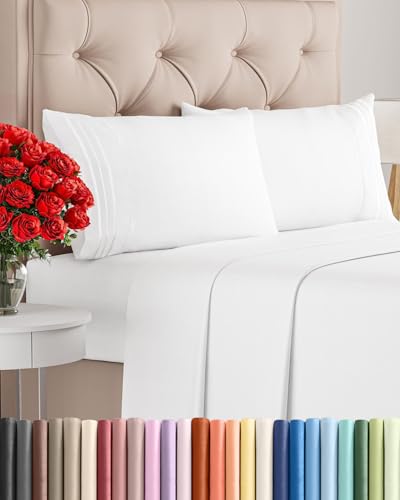 Cal King Size 4 Piece Sheet Set - Comfy Breathable & Cooling Bed Sheets Set - Hotel Luxury Bedding for Women, Men, Kids, Teens, Boys & Girls - Deep Pockets, Ultra-Soft, Wrinkle Free - Oeko-Tex - White